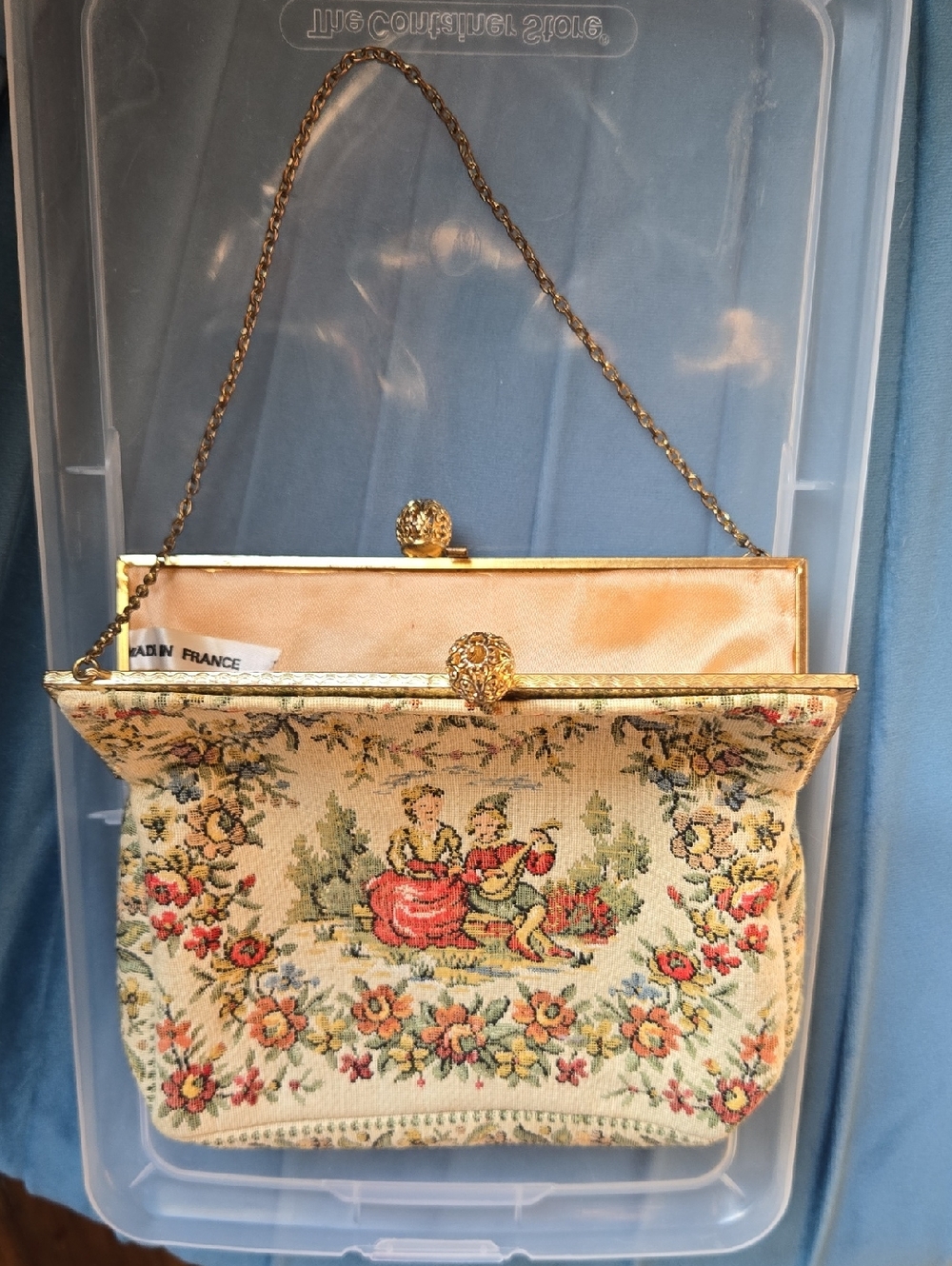 Vintage embroidered evening bag made in France